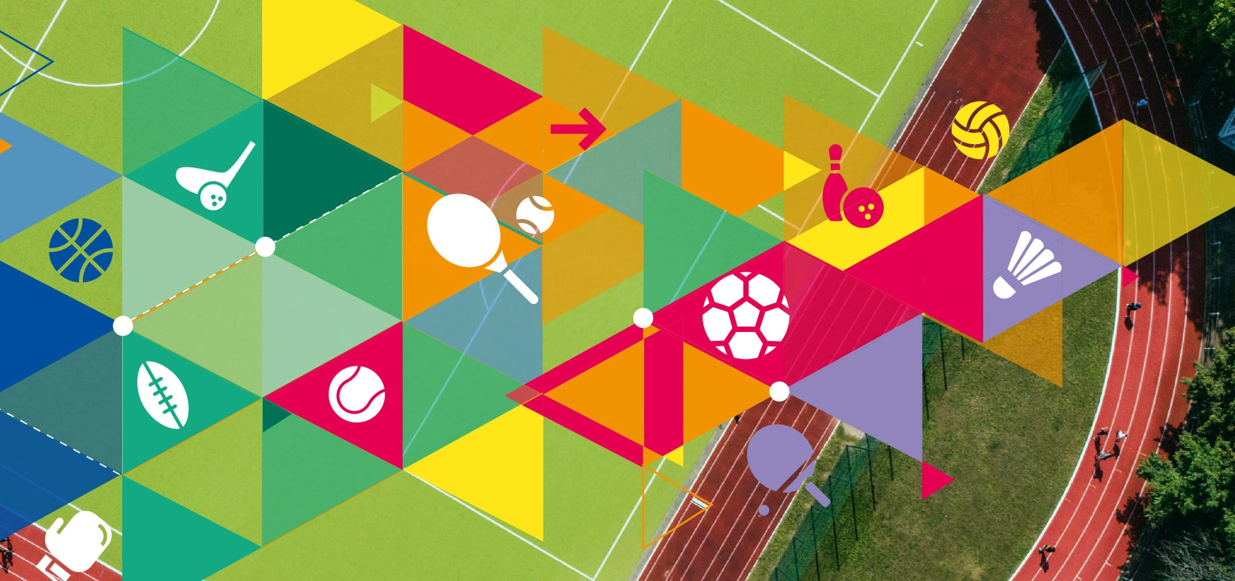webbild-sportplatz-maybachufer Luftaufnahme des Sportplatzes Maybachufer mit Fußballfeld und roter Laufbahn, überlagert von bunten Symbolen für verschiedene Sportarten.