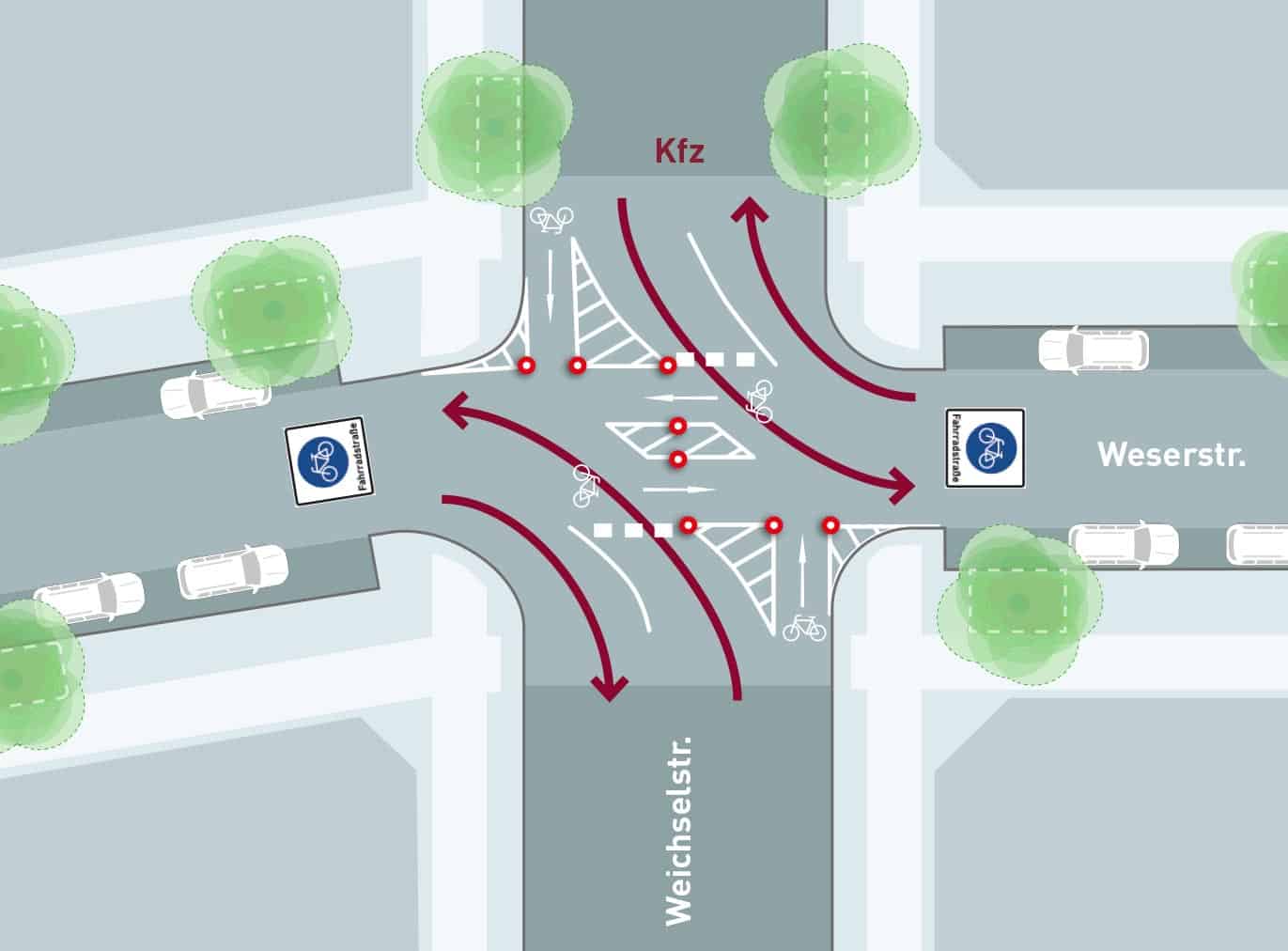 Weserstraße Ecke Weichselstraße Verkehrsplan