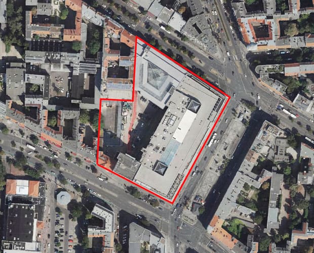 Luftbild des Geltungsbereichs (Umrahmung) des Bebauungsplans 2-65 VE (Foto: Geoportal Berlin)