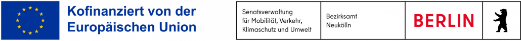logos: EU, Bezirksamt Neukölln, Senatsverwaltung für Mobilität, Verkehr, Klimaschutz und Umwelt
