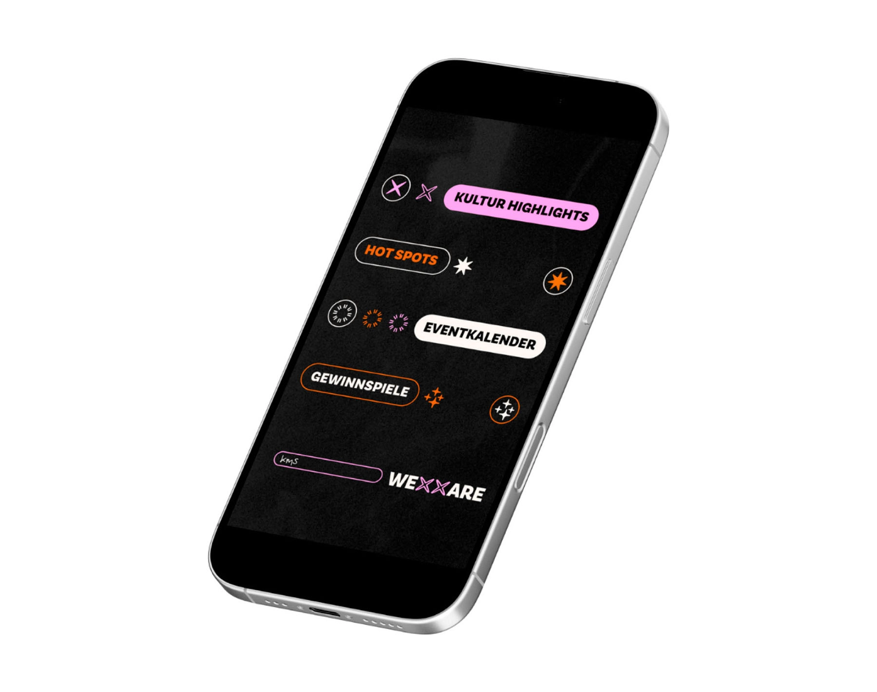Smartphone zeigt Instagram-Highlights: Kultur, Hot Spots, Events und Gewinnspiele der KMS.
